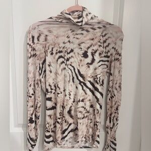 Express Animal Print Long Sleeve Top - Black and Cream